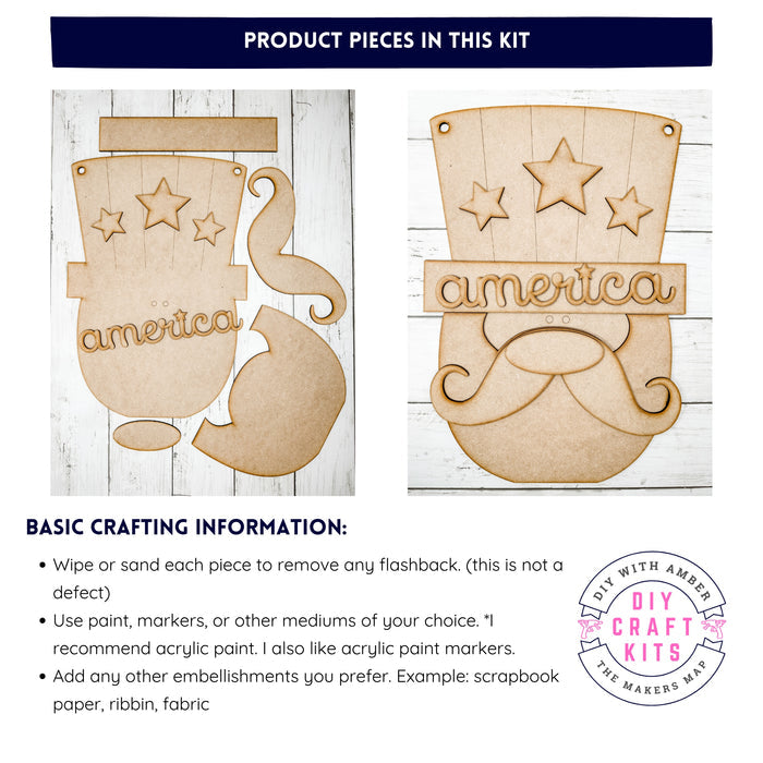 15 in BIG Uncle Sam Patriotic Door Hanger Sign DIY Kit
