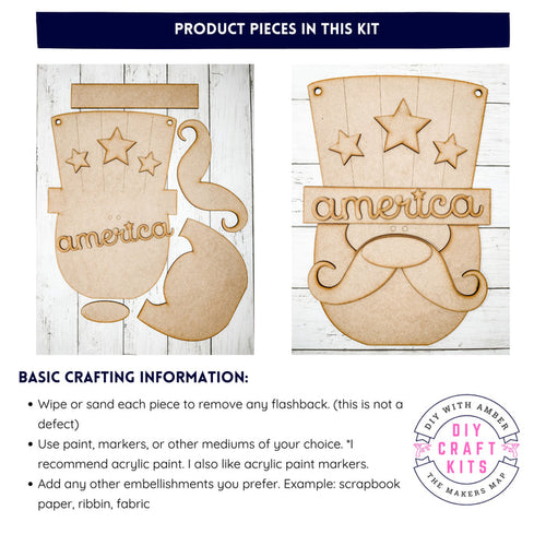 15 in BIG Uncle Sam Patriotic Door Hanger Sign DIY Kit