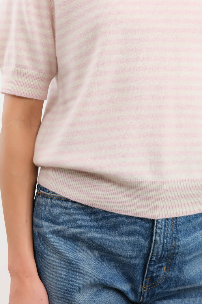Demylee Apparel Womens Sweaters Amelia Stripe Cashmere Polo Top