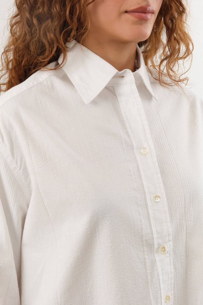 Nymane Apparel Womens Blouses Chris Shirt in White Stitch