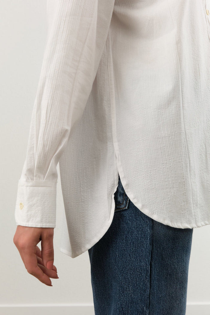 Nymane Apparel Womens Blouses Chris Shirt in White Stitch