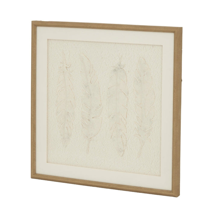 Cyrus Cream Feather Print Wall Art in Wooden Frame Accessories