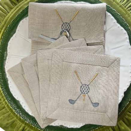 Golf Linen Cocktail Napkin Set
