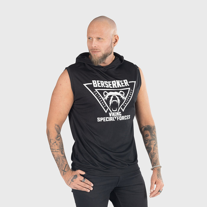 Gym Sleeveless Hoodie, Berserker, Black - Grimfrost