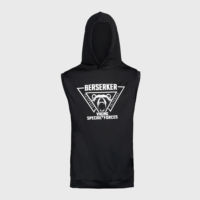 Gym Sleeveless Hoodie, Berserker, Black - Grimfrost
