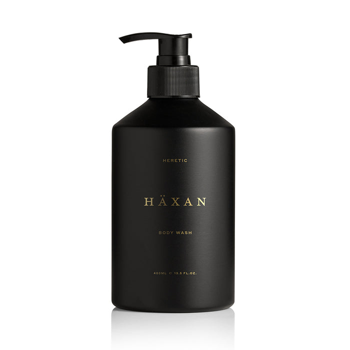 Häxan body wash black bottle with gold screenprint