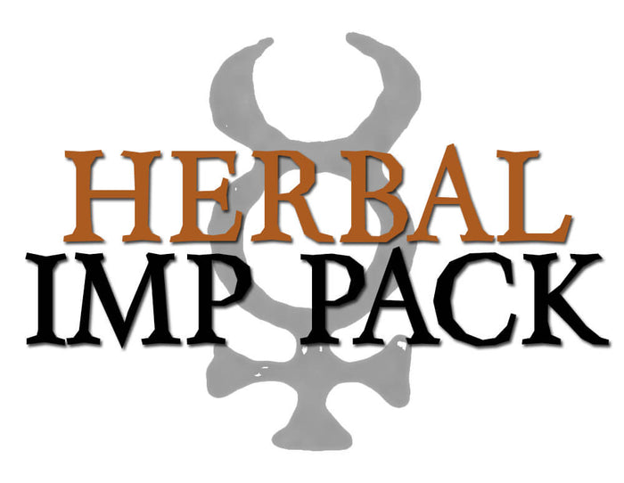 Text 'HERBAL IMP PACK' with a decorative element on a white background