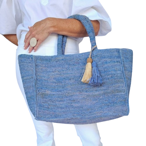 Light Blue Raffia Tote