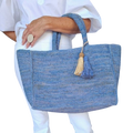 Light Blue Raffia Tote