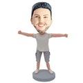 Male In White T-shirt And Open Arms Custom Figure Bobblehead - Figure Bobblehead