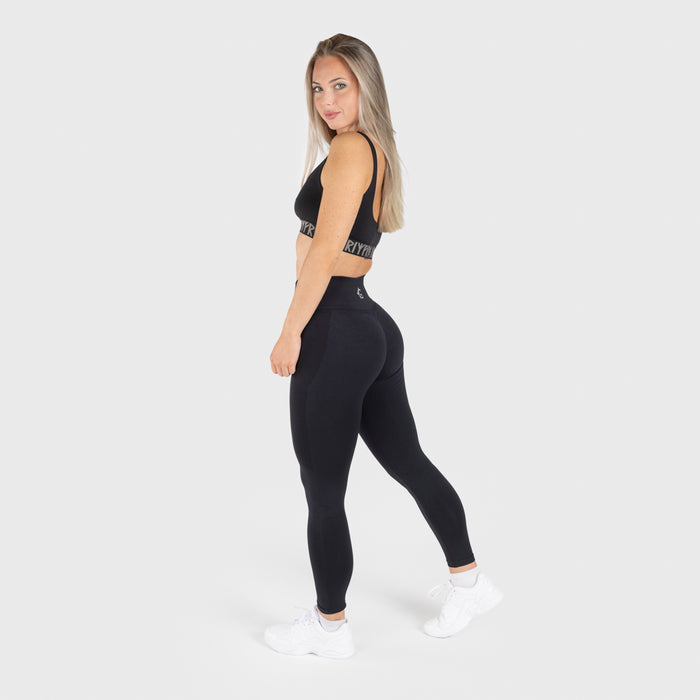 Mesh Stripe Scrunch Leggings, Black - Grimfrost