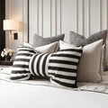 Mollie Monochrome Striped Bow Cushion Textiles