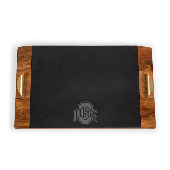 Ohio State Buckeyes Acacia Slate Serving Tray – Oval Wood Platter with Satin Brass Handles Licensed - YinzerShop