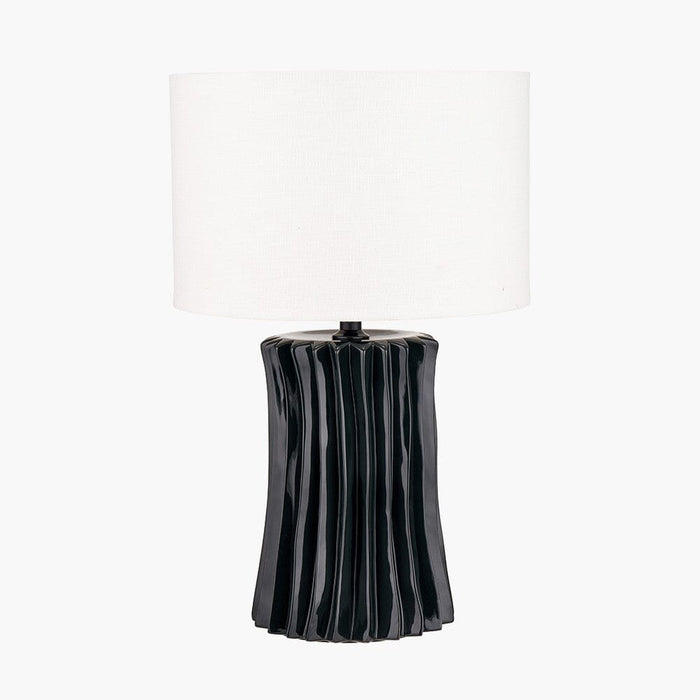 Raelynn Black Pleated Table Lamp with White Linen Shade Lighting
