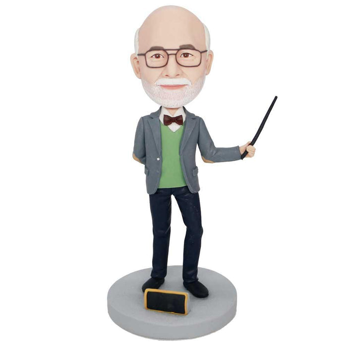 Retirement Male Professor Teacher Holding a Pointer Custom Figure Bobbleheads