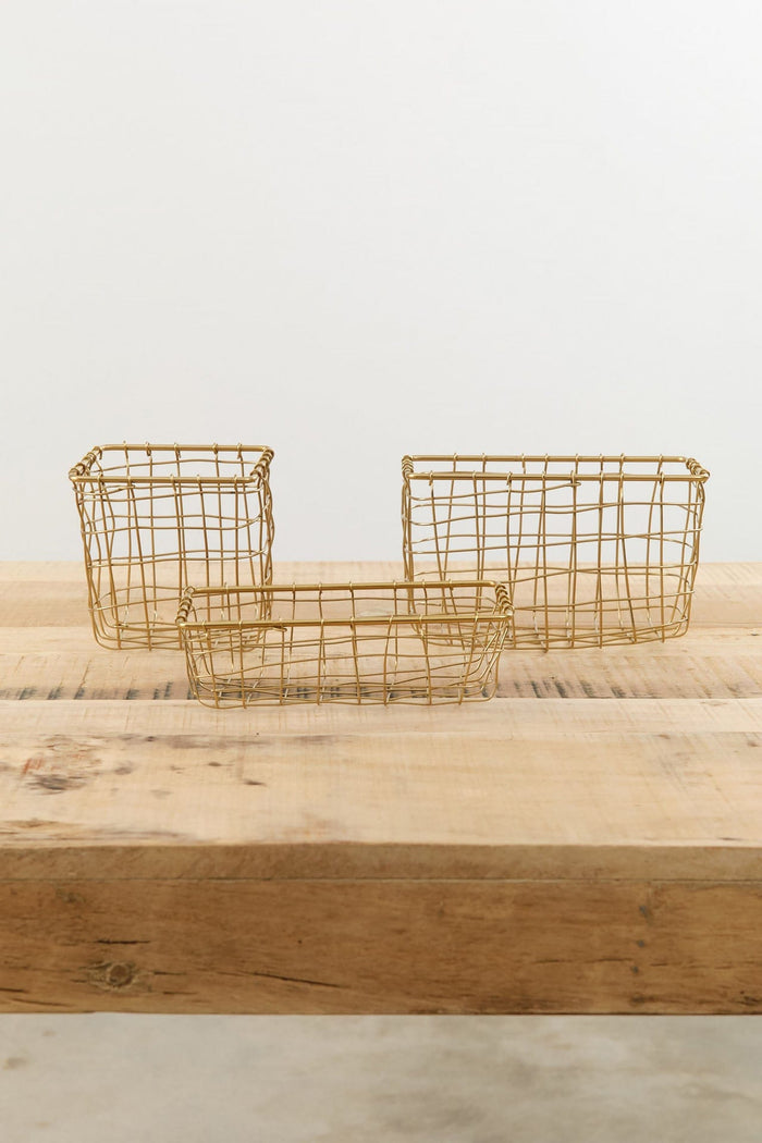 Fog Linen Work Home Baskets Shallow Rectangle Brass Basket Brass / 7.25" L X 4" W X 2.25" H