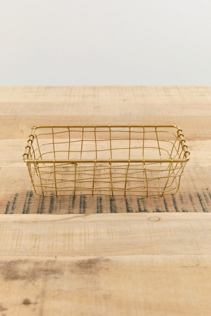 Fog Linen Work Home Baskets Shallow Rectangle Brass Basket Brass / 7.25" L X 4" W X 2.25" H