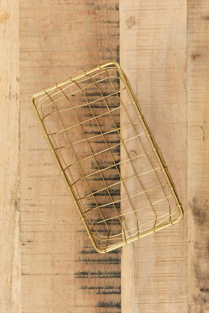 Fog Linen Work Home Baskets Shallow Rectangle Brass Basket Brass / 7.25" L X 4" W X 2.25" H
