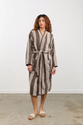Hawkins New York Apparel Womens Lounge Simple Striped Terry Bathrobe in Light Grey/Dark Grey