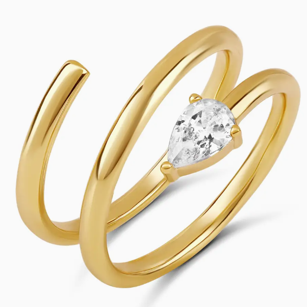 Spiral Diamond Pear Ring