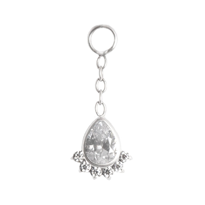 Titanium Lotus Charm - Clear CZ