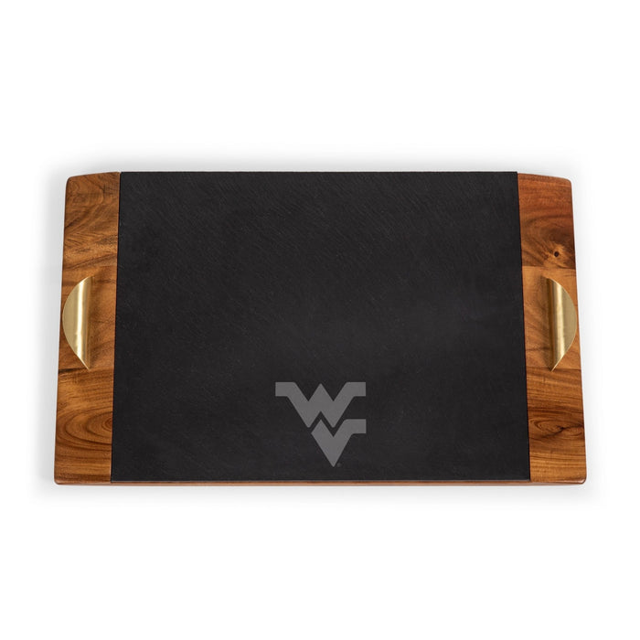 West Virginia Mountaineers Acacia Wood Serving Tray – Slate Cheese Board, Brass Handle Licensed - YinzerShop