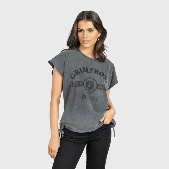 Women's Drawstring Tee, Est. 2014, Washed Grey - Grimfrost