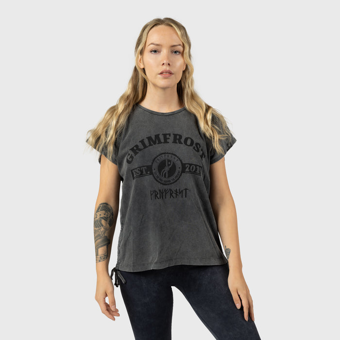 Women's Drawstring Tee, Est. 2014, Washed Grey - Grimfrost