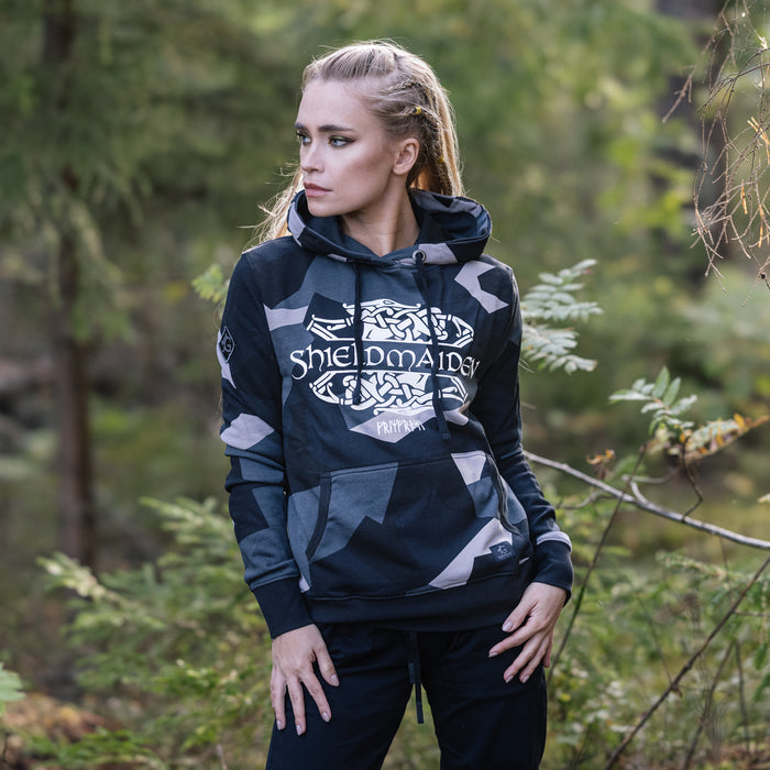 Women's Premium Hoodie, Shieldmaiden, M90 Grey Camo - Grimfrost