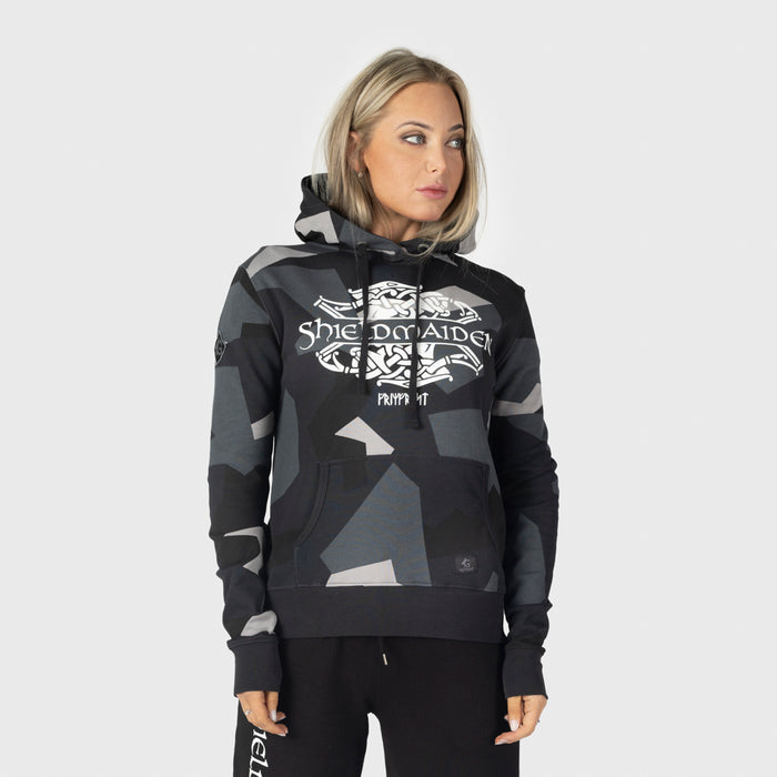 Women's Premium Hoodie, Shieldmaiden, M90 Grey Camo - Grimfrost