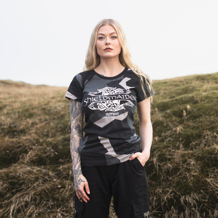 Women's Premium Tee, Shieldmaiden, M90 Grey Camo - Grimfrost