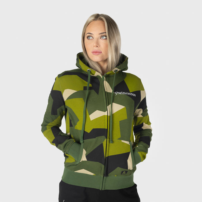 Women's Premium Zip Hoodie, Shieldmaiden, M90 Green Camo