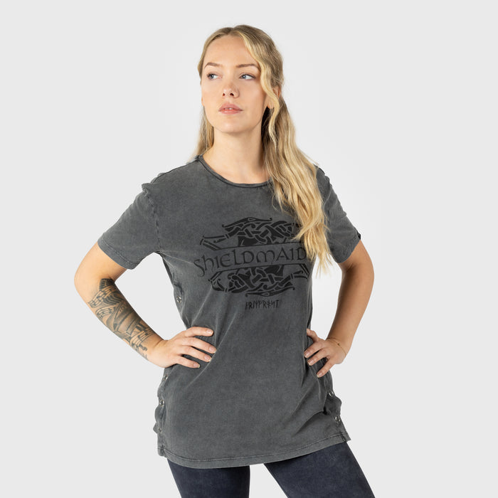 Women's Side Snap Tee, Shieldmaiden, Washed Grey - Grimfrost